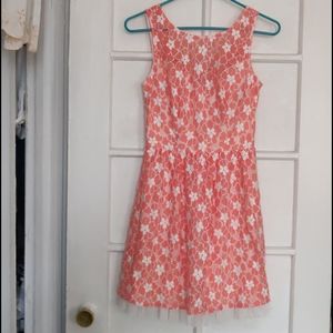 B Darlin Lace Floral Dress in Coral & White